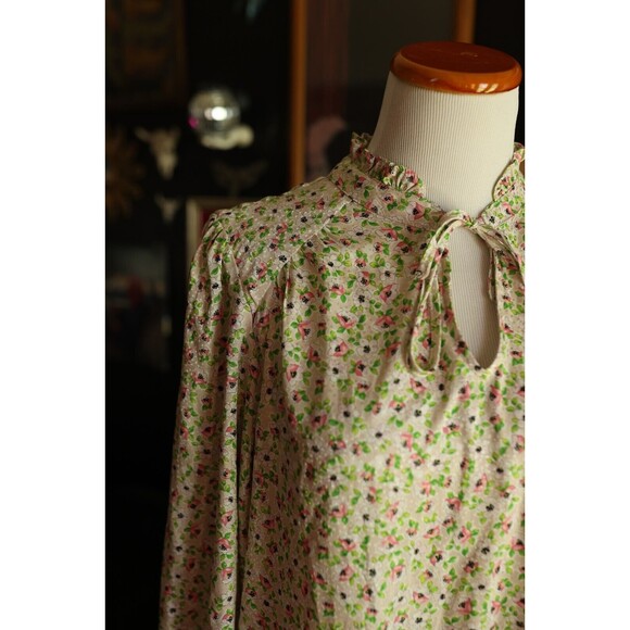 Cupcakes and Cashmere Pink Floral Print Ruffle Tie-Neck Long Sleeve Top, Size L - Picture 6 of 15